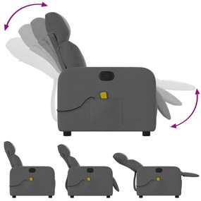 Poltrona de massagens reclinável tecido cinzento-escuro