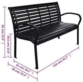 Banco de jardim 116 cm aço e WPC preto