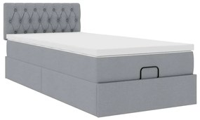 Cama Otomana com colchão &amp; LEDs 90x200 cm tecido cinzento claro