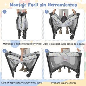 Parque portátil 4 em 1, berço dobrável para viagem com colchão removível e mudança de música, 102 x 72 x 74 cm Bege