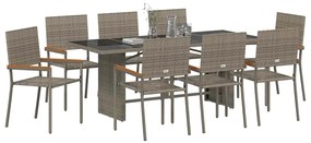 Conjunto de Jantar de Jardim vidaXL de 9 Peças Cinza Polyrattan
