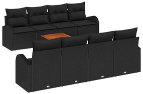 Conjunto de Sofá de Jardim de 9 Peças com Almofadas Pretas e Rattan Si