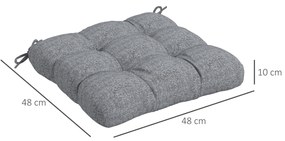 Conjunto de 4 Almofadas para Cadeiras de Sala 48x48x7 cm Impermeáveis e Anti-UV com 2 Fitas de Fixação Cinzento