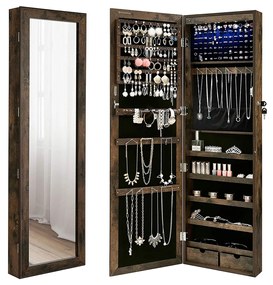 Armário organizador de joias com espelho para parede | SONGMICS | 37 x 10 x 120 cm | castanho | JJC93CB.