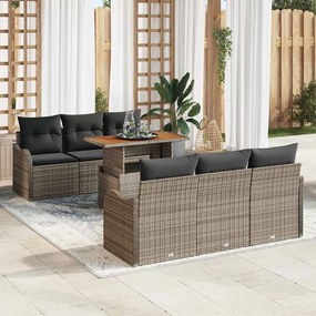 Conjunto de Sofá de Jardim vidaXL 7 Peças com Almofadas Cinzas de Rattan Poli Acácia