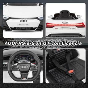 Carro elétrico para crianças Audi RS E-tron GT Licenciado 12V com controlo remoto e luzes LED 104 x 58 x 41 cm Branco