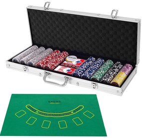 Conjunto com 500 Texas Holdem Poker Chips e Aluminium Blackjack  56 x 20 x 6 cm Prata