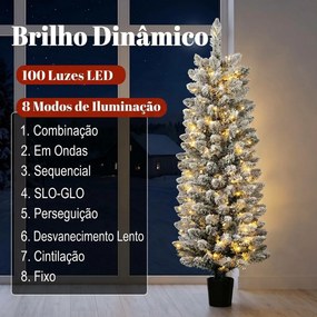 Árvore de Natal Nevada com 100 Luzes LED 120 cm 8 Modos 180 Ramos Verde e Branco