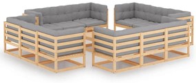 13 pcs conjunto lounge de jardim c/ almofadões pinho maciço