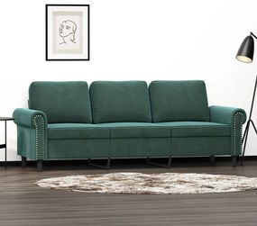 Sofá de 3 lugares 180 cm veludo verde-escuro