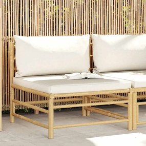vidaXL Sofá de centro p/ jardim com almofadões branco nata bambu