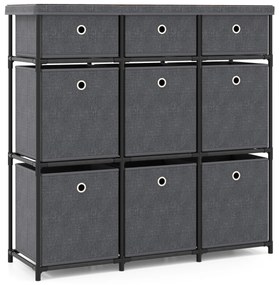 Cómoda com 9 gavetas 87 x 28 x 84 cm, estrutura metálica e cestos de tecido dobráveis para casa, cinza