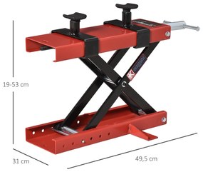 Plataforma Elevadora para Motocicletas com Altura Ajustável de 19-53cm Carga Máxima 500kg para Estacionar ou Reparar Oficina Garagem Preto e Vermelho