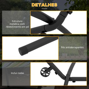 Suporte para Cama Rede de Aço com Rodas 2 Ganchos Ajustáveis em 6 Níveis e Bolsa de Transporte 290x120x115 cm Preto