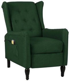 vidaXL Poltrona de massagens reclinável tecido verde-escuro