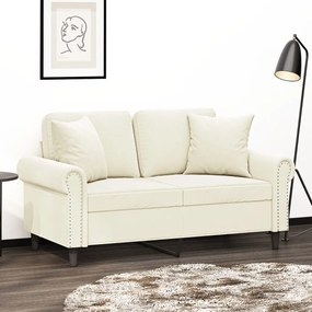 Sofá 2 lugares c/ almofadas decorativas 120 cm veludo creme