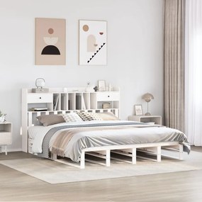 Cama com estante sem colchão 200x200 cm pinho maciço branco
