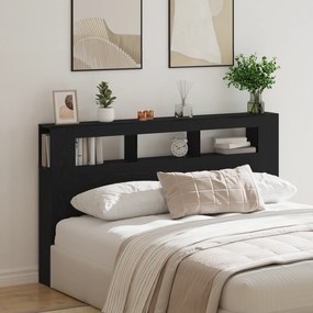 Cabeceira de Armazenamento vidaXL com Luzes LED Carvalho Preto 180x18,5x103,5 cm