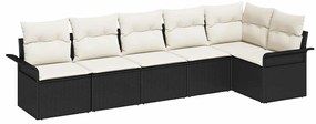 Conjunto de Sofá para Jardim vidaXL 6 Peças com Almofadas Rattan Preto