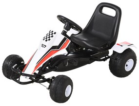 Go Kart a Pedais para Crianças acima de 3 Anos Carro de Pedais Infantil com Assento Ajustável e Freio de Mão 104x66x57cm Branco e Preto