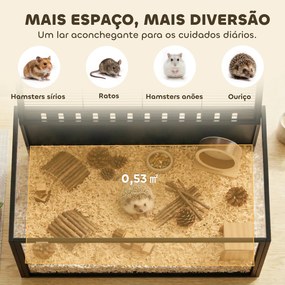 Gaiola Grande para Hamster 105x51x53 cm com Tampa Ventilada Rebatível Estrutura de Aço e Painéis Transparentes Preto