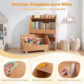 Móvel de Arrumação Infantil, 50 x 29 x 61,5 cm, Gaveta com Rodas, Natural