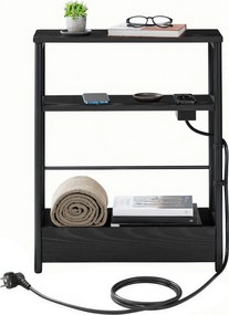 Mesa apoio lateral com tomada integrada e as portas USB 18 x 45 x 58 cm, 3 níveis, para sala de estar preto