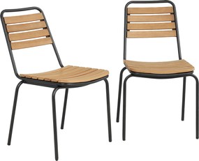 Outsunny Conjunto de 2 cadeiras de jardim resistentes às intempéries em aço e madeira Cadeira empilhável com encosto suporta até 160kg Madeira natural | Aosom Portugal