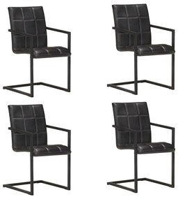 vidaXL Cadeiras de jantar cantilever 4 pcs couro genuíno preto