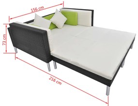 4 pcs conjunto lounge de jardim c/ almofadões vime PE preto