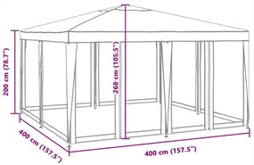 Tenda p/ festas c/ 8 paredes laterais malha 4x4 m PEAD vermelho