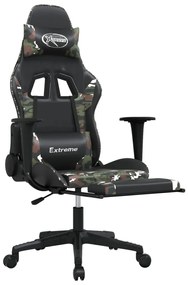 Cadeira gaming massagens apoio pés couro artif preto/camuflagem