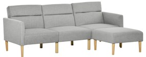 HOMCOM Sofá Cama com Chaise Longue de 3 Lugares com Encosto Ajustável Apoio para os Braços e Apoio para os Pés Móvel 207x81x80cm Cinza Claro