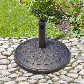 Base de peso para guarda-sol redondo  Ø 49 cm em resina com imitação de ferro fundido e motivo em roseta,, peso líquido 14 kg, cor bronze