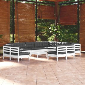 13 pcs conj. lounge de jardim c/ almofadões pinho maciço branco
