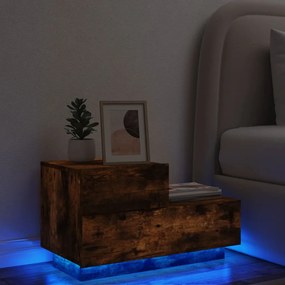 vidaXL Mesa de cabeceira com luzes LED 70x36x40,5 cm carvalho fumado