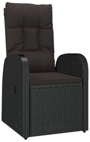 Cadeiras de jardim reclináveis 2pcs c/ almofadões vime PE preto