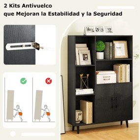 Estante com portas duplas 80 x 23,5 x 119 cm com 5 compartimentos abertos Preto