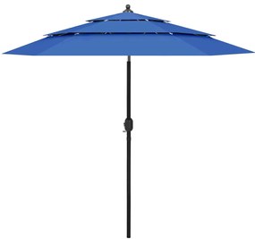 vidaXL Guarda-sol jardim 3 camadas c/ poste alumínio 2,5 m azul-ciano