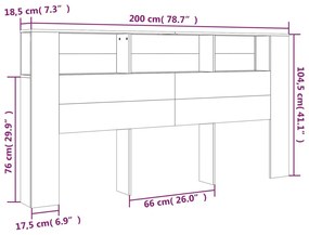 Armário de cabeceira 200x18,5x104,5 cm branco brilhante