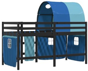Cama alta para criança com túnel 80x200 cm pinho maciço azul