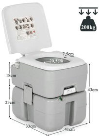 Sanita Portátil Sanita de Campismo 20 L Tanque de Águas Residuais Bomba de Drenagem de Águas Residuais para Adultos Crianças 41 x 33 x 43 cm Cinzento