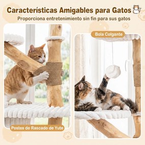 Arranhador para Gatos, 56 x 41 x 105 cm, 3 Plataformas Acolchoadas, Bege