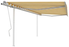 Toldo retrátil manual com postes 4x3,5 m amarelo e branco