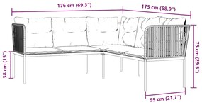Conjunto de sofás de jardim c/ almofadões aço/textilene preto