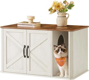 Armário para Caixa areia (não incluida) para gatos com entrada frontal 85 x 48,5 x 50 cm castanho mel-branco vintage