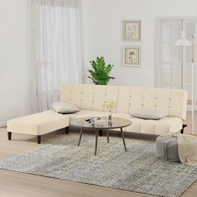 vidaXL Sofá-cama de 2 lugares com apoio de pés veludo cor creme