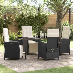Conjunto de Jantar de 5 Peças para o Jardim com Almofadas Preto Rattan Sintético