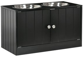 PawHut Comedouro Elevado para Cães com 2 Tigelas de Aço Inoxidável e Espaço de Armazenamento Oculto 60x30x35,5 cm Branco | Aosom Portugal