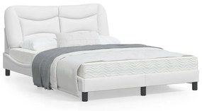 Estrutura cama c/ cabeceira 140x200 cm couro artificial branco